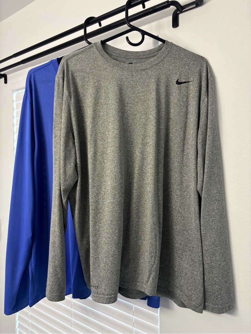 (2) Nike Men's Dri-FIT Gray & Royal Long-Sleeve Performance Shirt